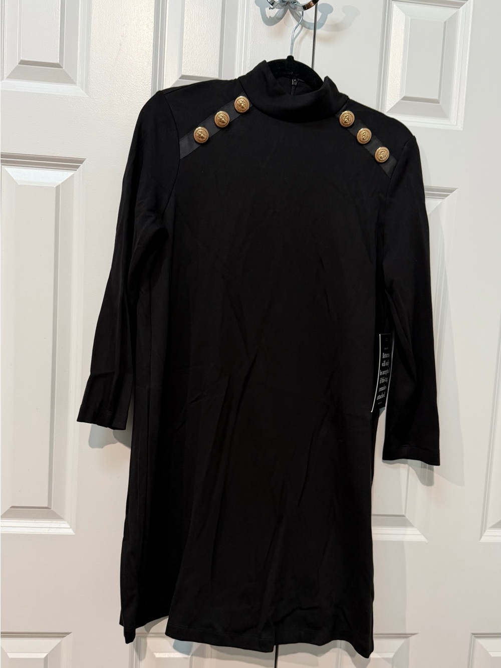 Tuckernuck Black Long-Sleeve Button-Shoulder Dress